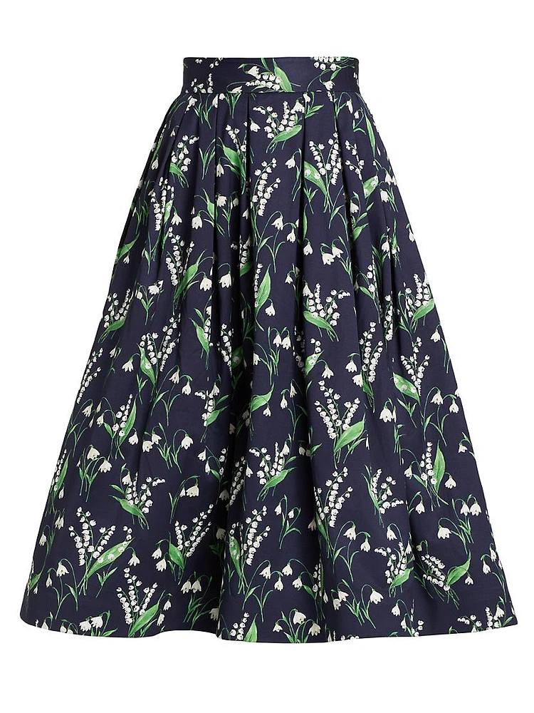 Floral Cotton-Blend Midi-Skirt