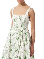 Floral Tie-Waist A-Line Midi-Dress