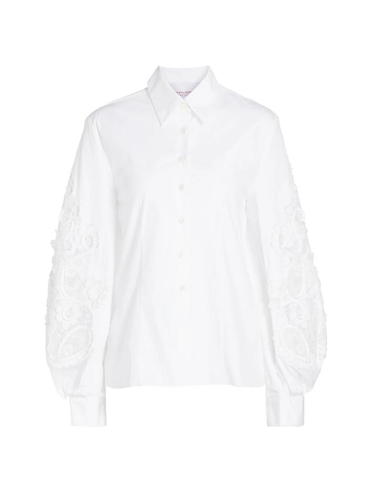 Cabana Embroidered Puff-Sleeve Blouse