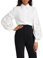 Cabana Embroidered Puff-Sleeve Blouse