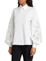 Cabana Embroidered Puff-Sleeve Blouse