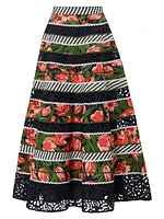 Floral Striped Eyelet Maxi Skirt