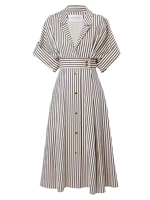 Striped Cotton-Blend Short-Sleeve Shirtdress