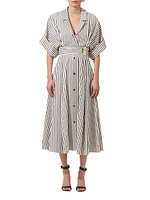 Striped Cotton-Blend Short-Sleeve Shirtdress