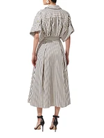 Striped Cotton-Blend Short-Sleeve Shirtdress