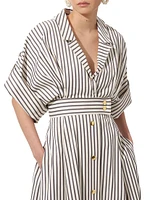 Striped Cotton-Blend Short-Sleeve Shirtdress