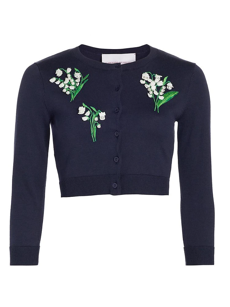 Floral Embroidered Silk-Cotton Crop Cardigan