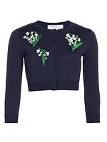 Floral Embroidered Silk-Cotton Crop Cardigan