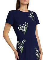 Embroidered Crewneck Short-Sleeve Gown