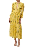 Silk Floral Keyhole Midi-Dress