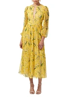 Silk Floral Keyhole Midi-Dress