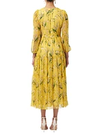 Silk Floral Keyhole Midi-Dress