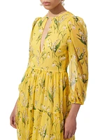 Silk Floral Keyhole Midi-Dress