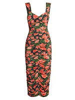 Floral Ruched Sleeveless Midi-Dress