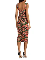 Floral Ruched Sleeveless Midi-Dress