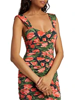 Floral Ruched Sleeveless Midi-Dress