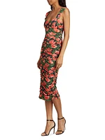 Floral Ruched Sleeveless Midi-Dress