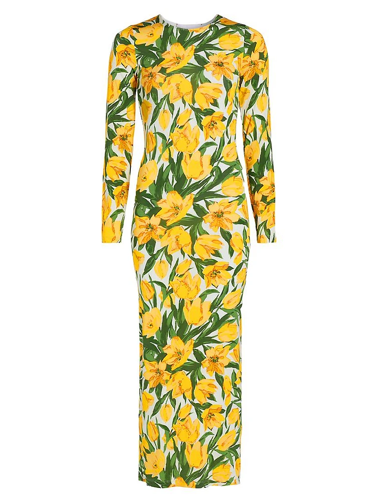 Floral Jersey Long-Sleeve Maxi Dress