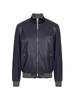 Deerskin Leather and Technical Silk Blouson Jacket