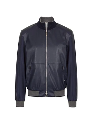 Deerskin Leather and Technical Silk Blouson Jacket