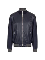 Deerskin Leather and Technical Silk Blouson Jacket