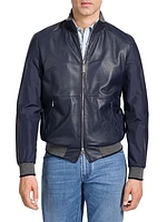 Deerskin Leather and Technical Silk Blouson Jacket
