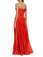 Losey Pleated Satin Ruffle-Neck Gown