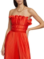 Losey Pleated Satin Ruffle-Neck Gown