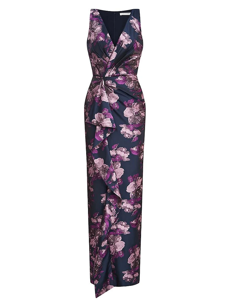 Kennedy Floral Jacquard Draped Gown