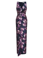 Kennedy Floral Jacquard Draped Gown