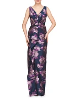 Kennedy Floral Jacquard Draped Gown