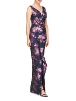 Kennedy Floral Jacquard Draped Gown