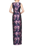 Kennedy Floral Jacquard Draped Gown