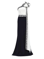 One-Shoulder Bow Embroidered Gown