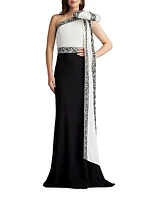 One-Shoulder Bow Embroidered Gown