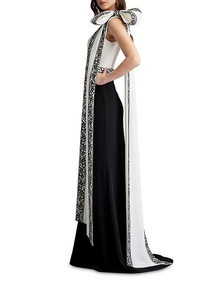 One-Shoulder Bow Embroidered Gown