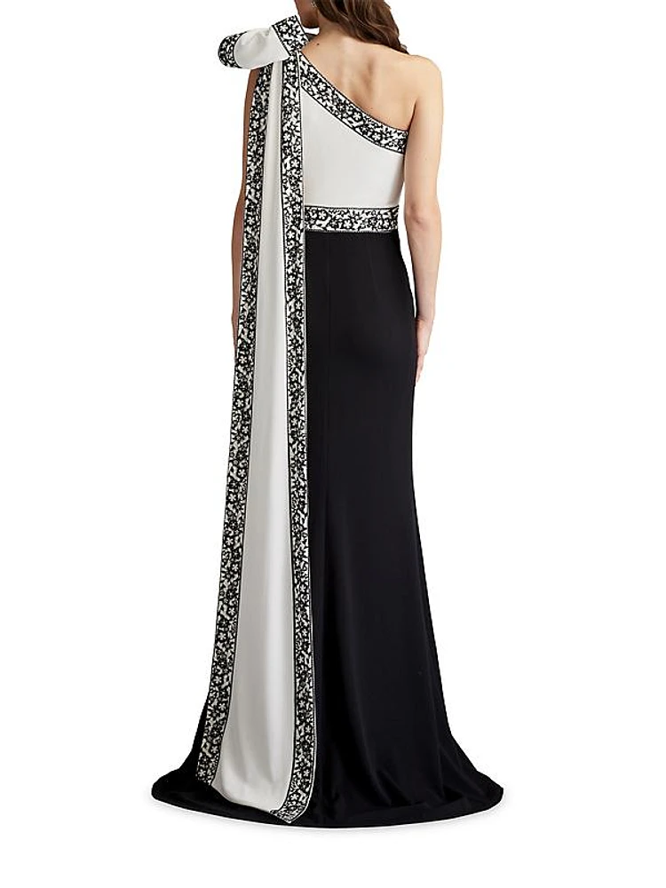 One-Shoulder Bow Embroidered Gown