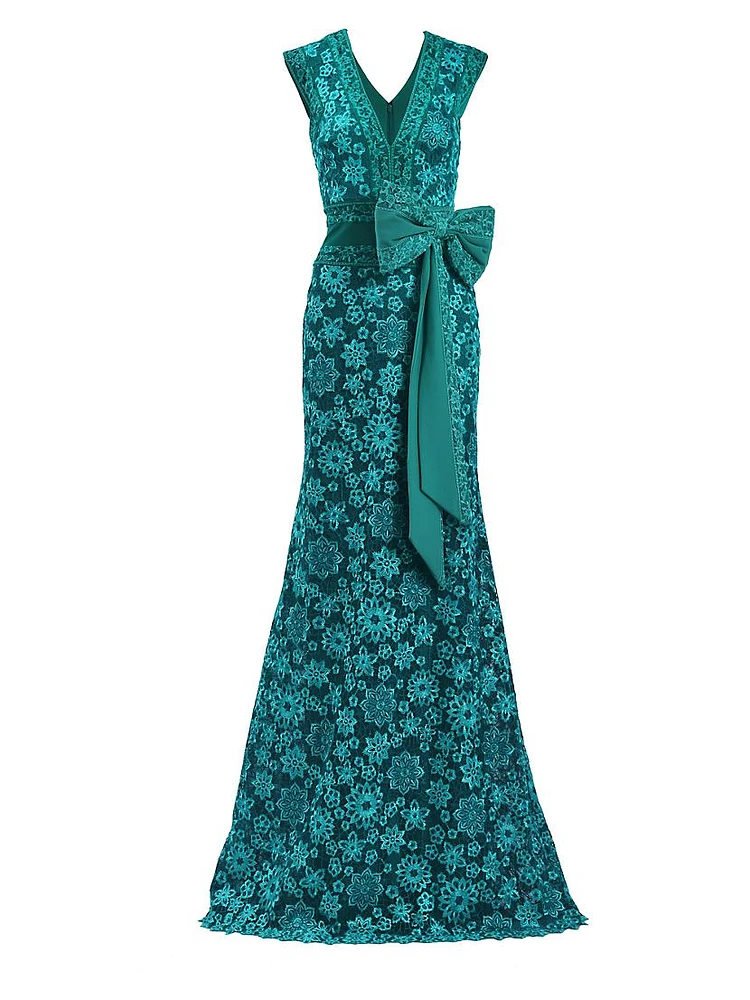 Floral Lace Bow Sleeveless Gown