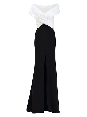 Colorblock Off-The-Shoulder Gown