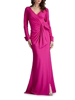 Draped Bow Long-Sleeve Gown