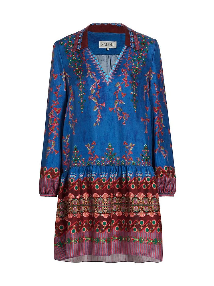 Jas Geometric Silk Shift Minidress