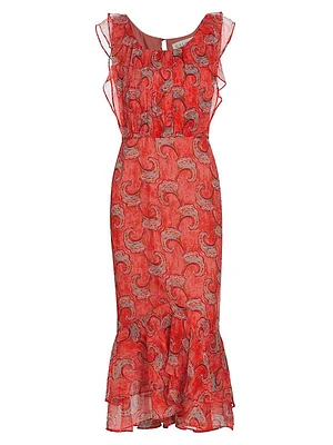 Aisha Silk Paisley Midi-Dress