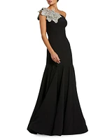 Seamed Crepe One-Shoulder Gown