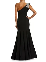 Seamed Crepe One-Shoulder Gown