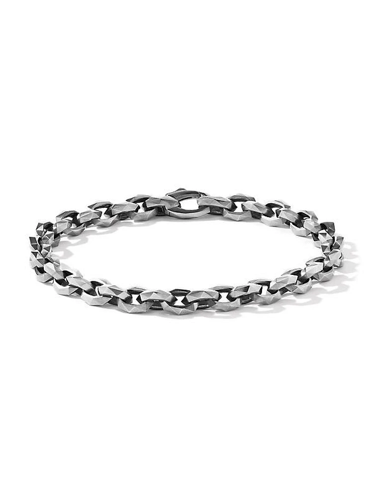 Torqued Faceted Chain Link Bracelet in Sterling Silver, 7mm