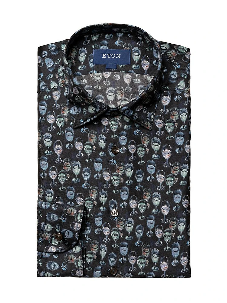 Slim-Fit Glass Print Silk Shirt