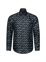 Slim-Fit Glass Print Silk Shirt