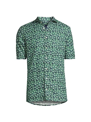 Slim Fit Kiwi Print Linen Short Sleeve Shirt