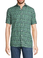 Slim Fit Kiwi Print Linen Short Sleeve Shirt