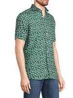 Slim Fit Kiwi Print Linen Short Sleeve Shirt